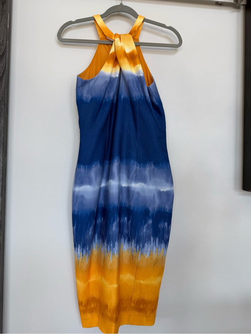 H&M Blue and Gold Halter Tie-Dye Midi Dress